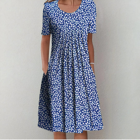 Sommerkleid mit Rundhalsausschnitt und Blumenmuster für Damen