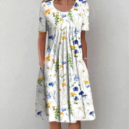 Sommerkleid mit Rundhalsausschnitt und Blumenmuster für Damen