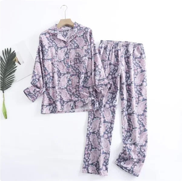 Heidi-Mode | Bequemes Damen Pyjama Satz mit Lebendigen Mustern Zweiteiler