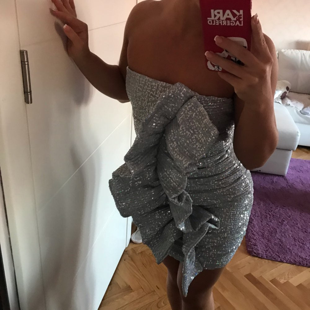 Heidi-Mode | Body Rüsche Pailletten Strapless Mini Kleider