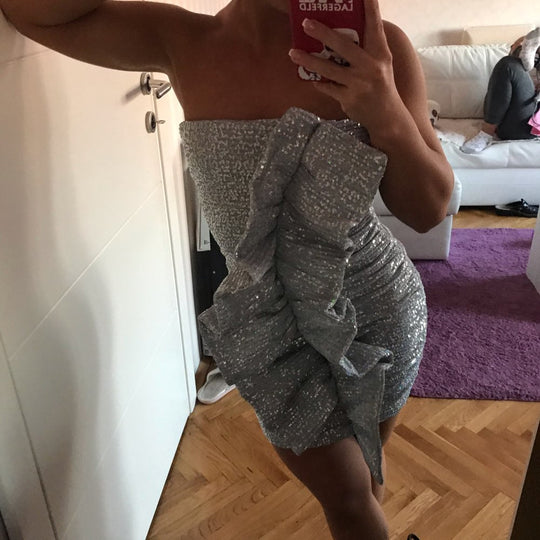 Heidi-Mode | Body Rüsche Pailletten Strapless Mini Kleider