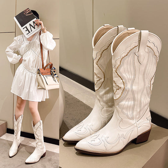 Heidi-Mode | Damen Bestickte Westernstiefel Cowboy Mit Mittlerer Wade