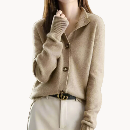 Heidi-Mode | Weinlese Inspirierte Damen Strickjacke mit Stehkragen