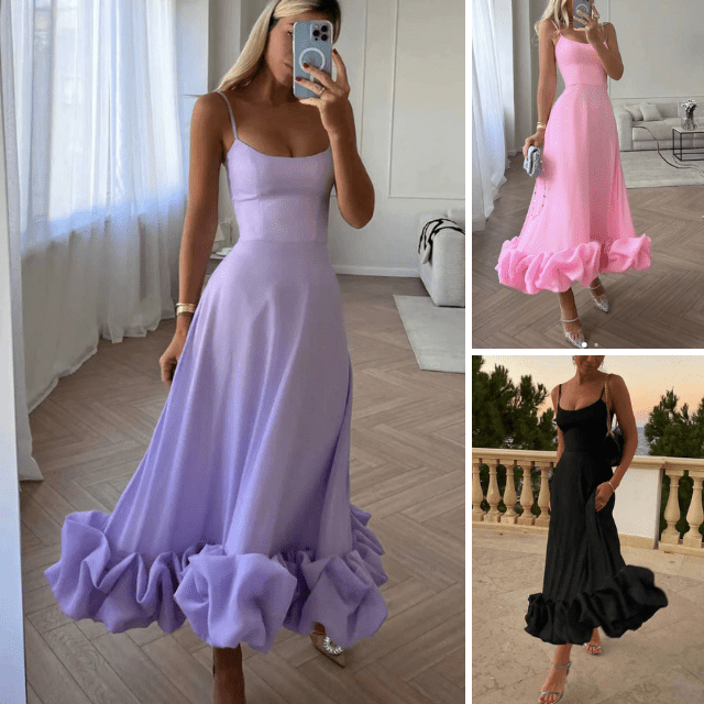Heidi-Mode | A-Linie Midi-Kleid mit Rüschen Perfekt für Feste Fleurie