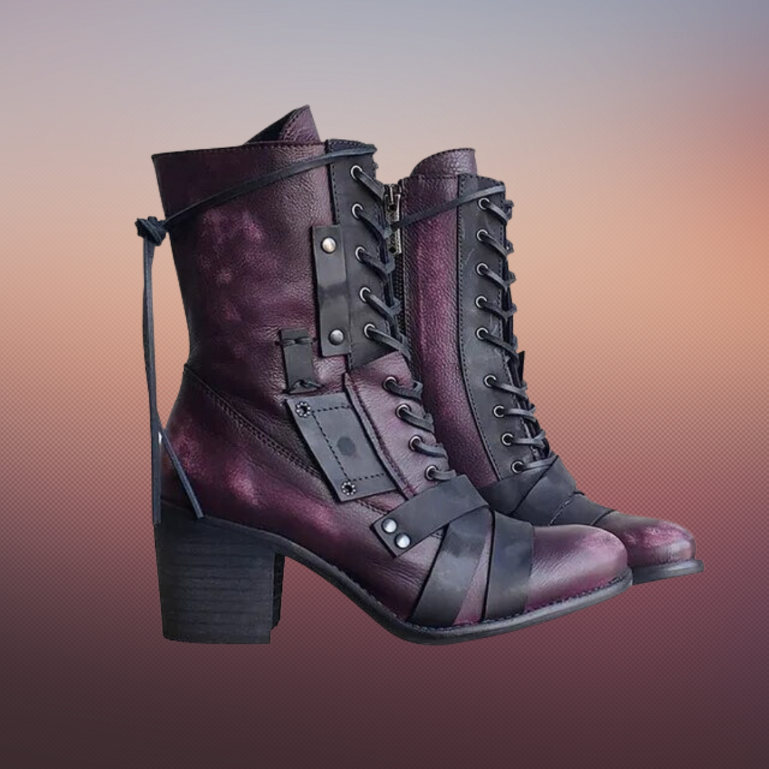 Heidi-Mode | Vilde Motorradstiefel Retro Stil mit Dicken Sohlen