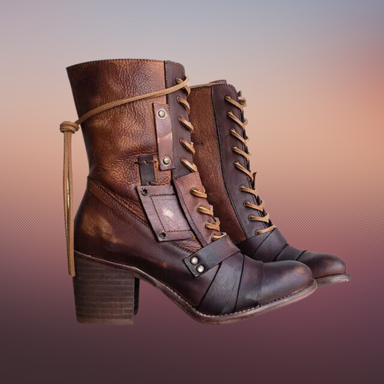 Heidi-Mode | Vilde Motorradstiefel Retro Stil mit Dicken Sohlen