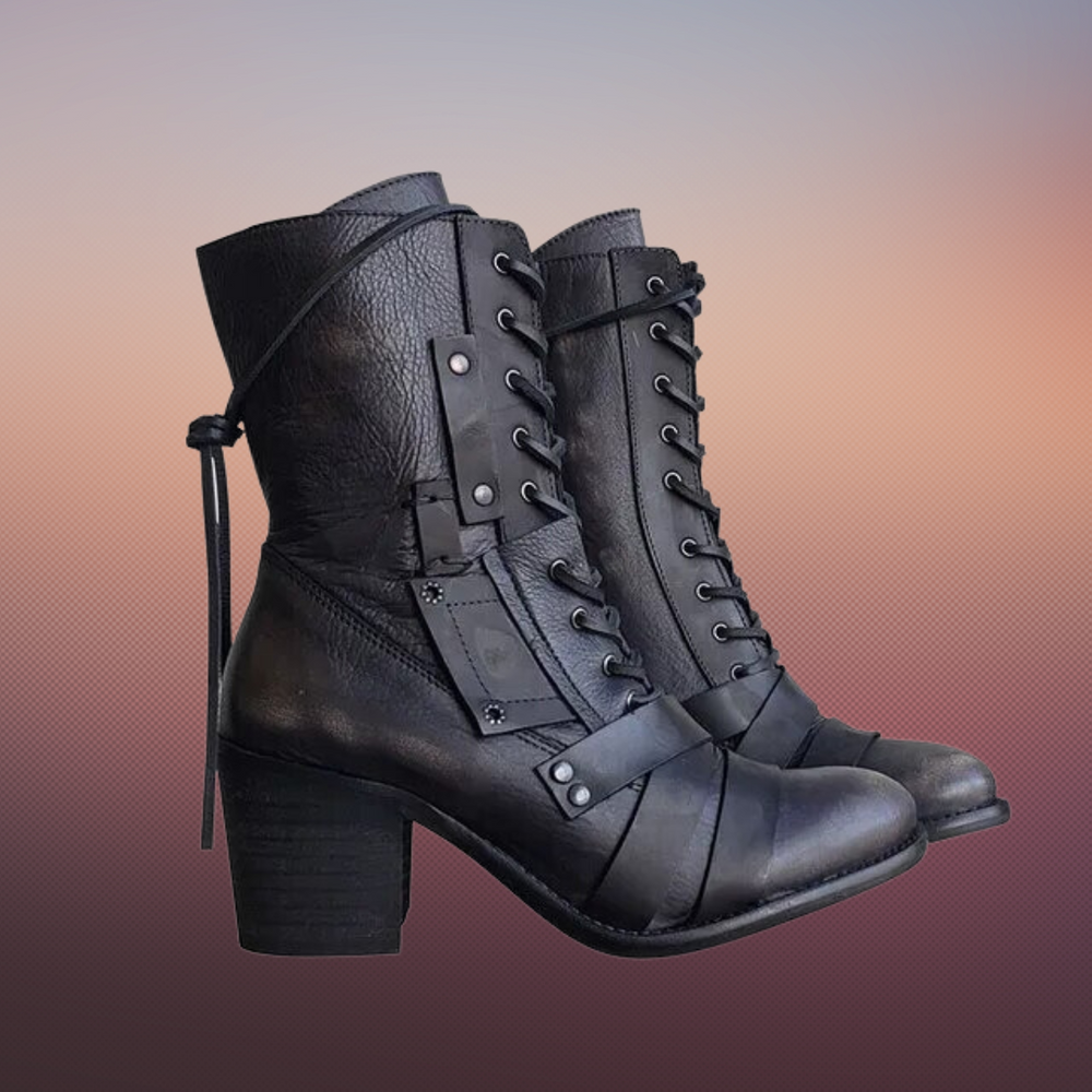 Heidi-Mode | Vilde Motorradstiefel Retro Stil mit Dicken Sohlen