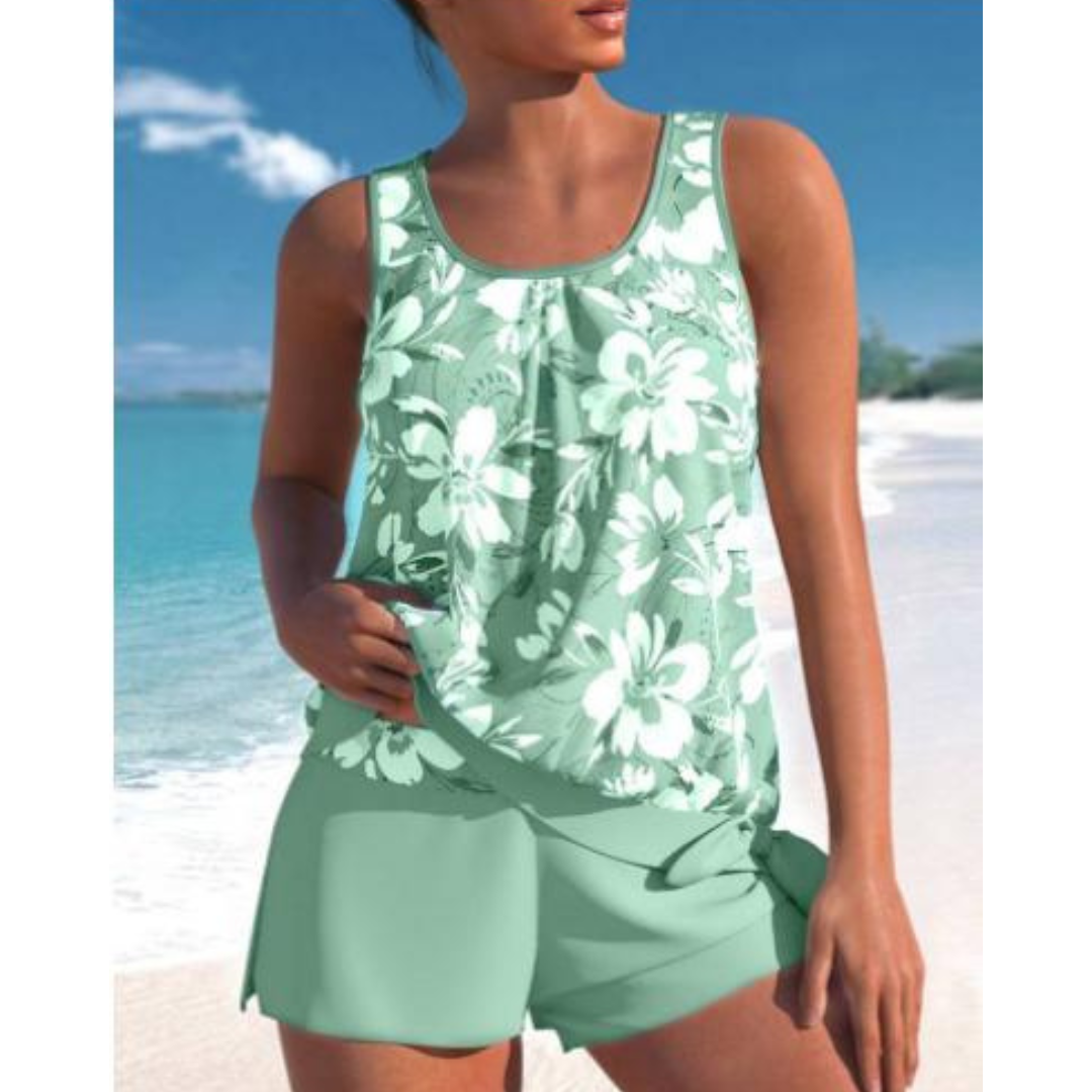 Heidi-Mode | Damen Blumenmuster Zweiteiliges Badeanzug Set Bright