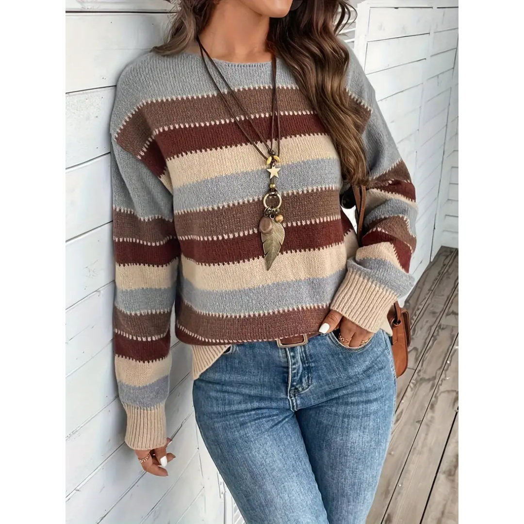 Heidi-Mode | Pull Damen mit Rundhalsausschnitt und Langen Ärmeln