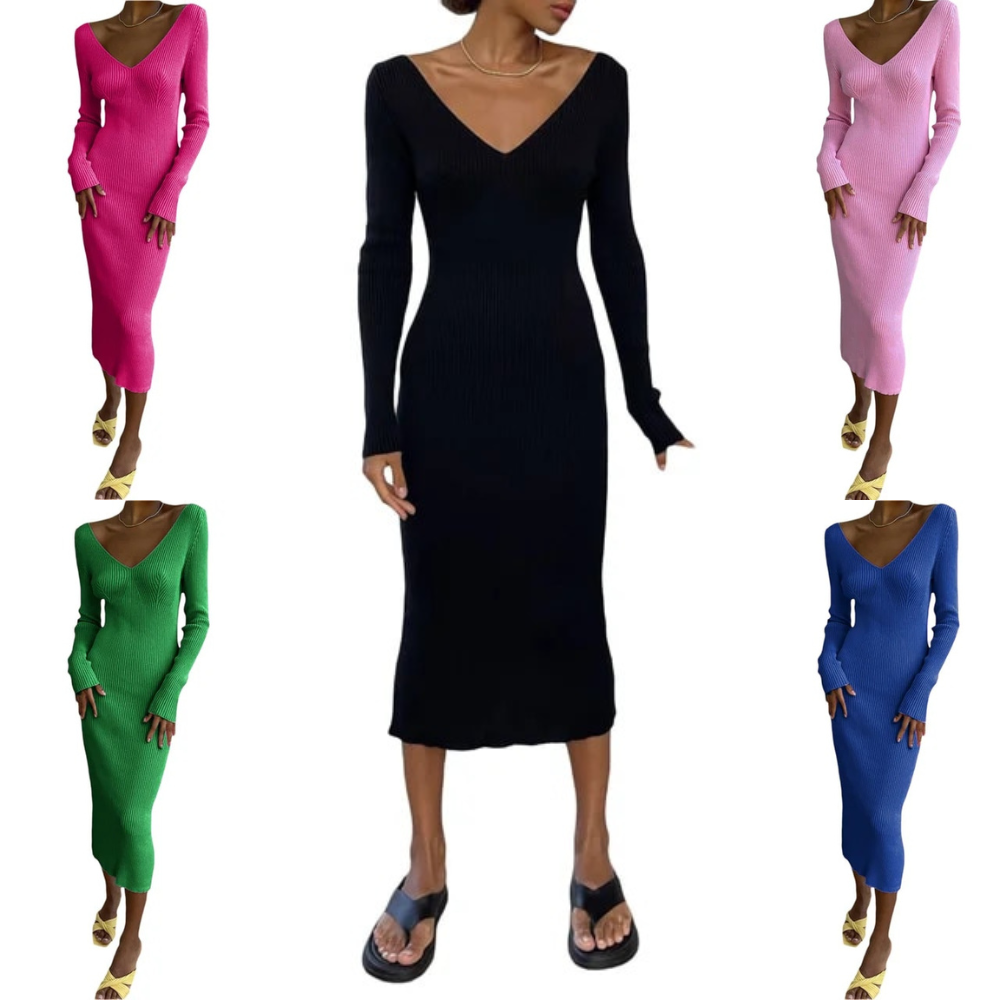 Langärmeliges Midikleid aus Bodycon-Strick