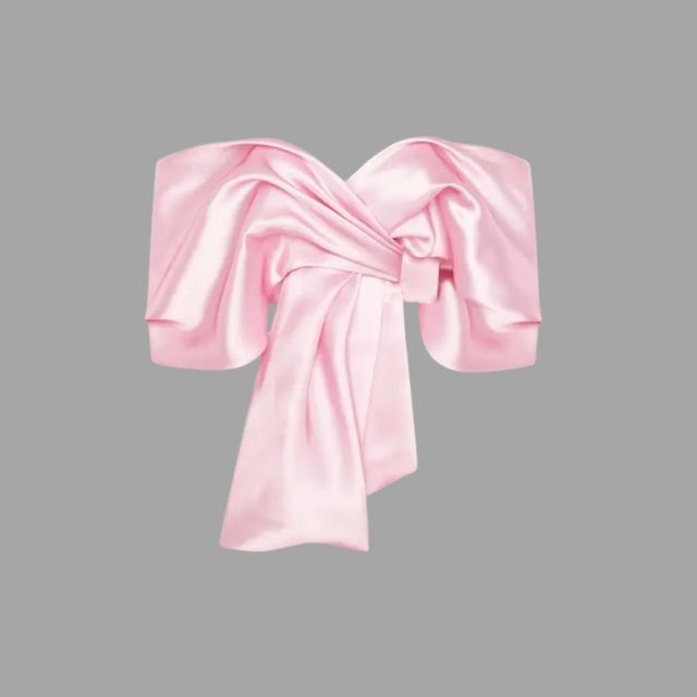 Üppiges Satin-Schulterfreies Oberteil mit dramatischer Schleife