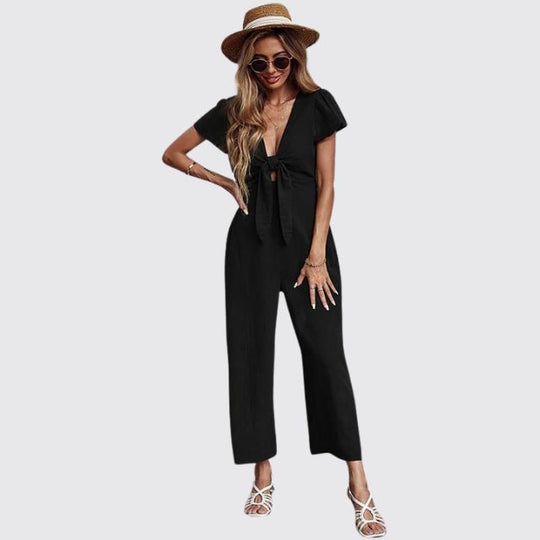 jumpsuit met stropdas aan de voorkant