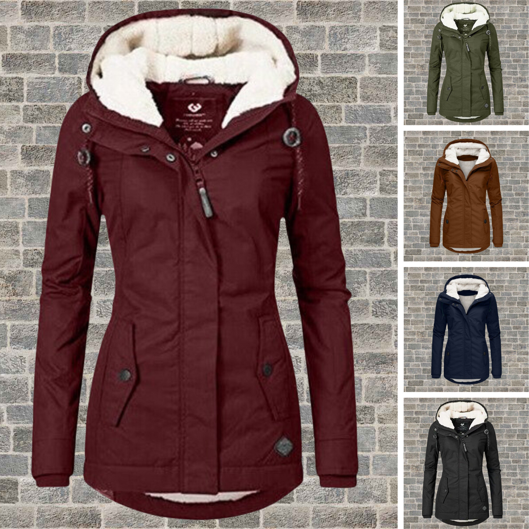 Heidi-Mode | Neue Plissierte Baumwolljacke mit Kapuze aus Lammwolle