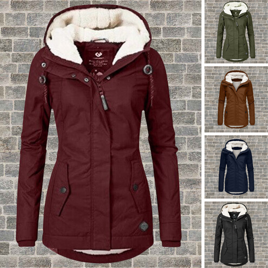 Heidi-Mode | Neue Plissierte Baumwolljacke mit Kapuze aus Lammwolle