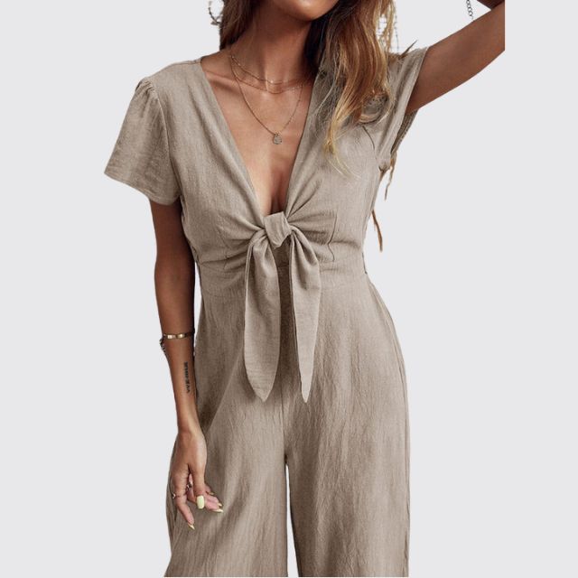 jumpsuit met stropdas aan de voorkant