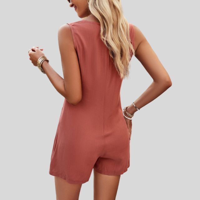 Ärmellose einfarbige Jumpsuit-Shorts mit Taschen