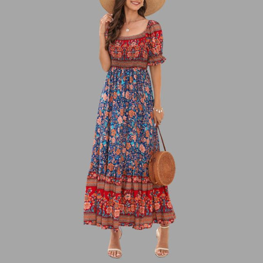 maxi jurk met bloemenpatroon en off-the-shoulder snit