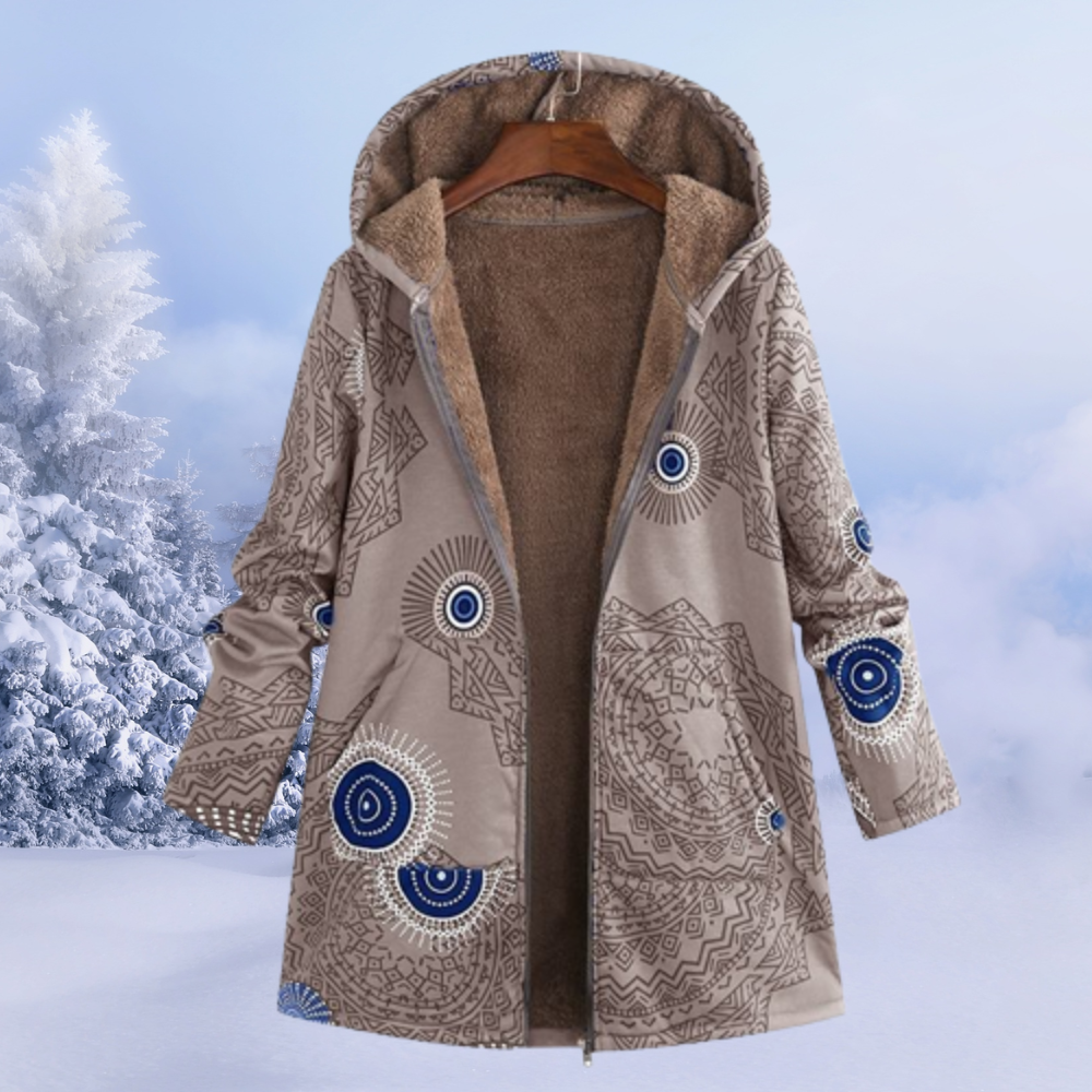 Heidi-Mode | Bequemer Damen Wintermantel mit Blumendruck