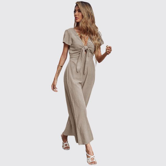 jumpsuit met stropdas aan de voorkant