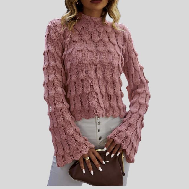 Strukturierter Strickpullover mit Puffärmeln