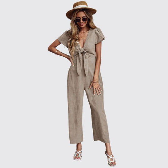 jumpsuit met stropdas aan de voorkant