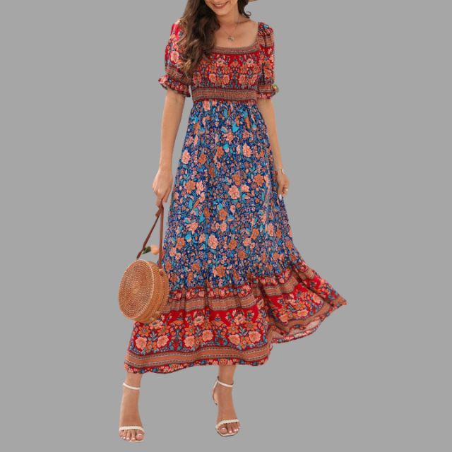 maxi jurk met bloemenpatroon en off-the-shoulder snit