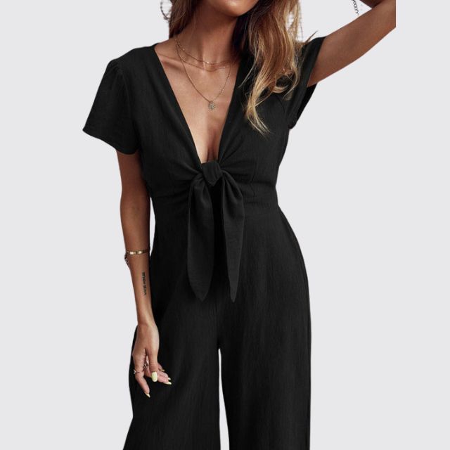 jumpsuit met stropdas aan de voorkant