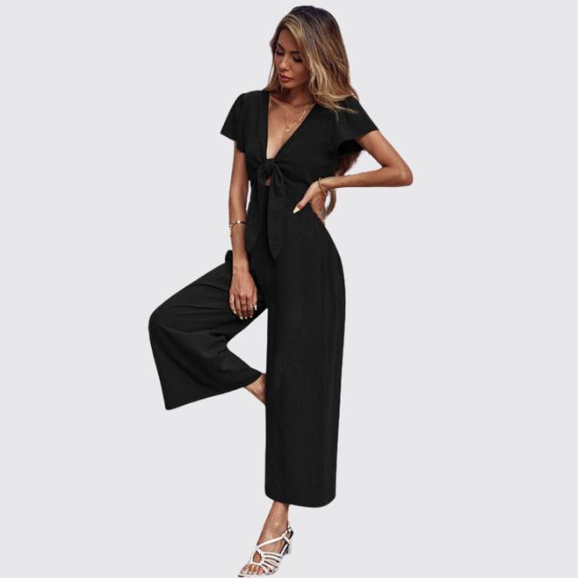 jumpsuit met stropdas aan de voorkant