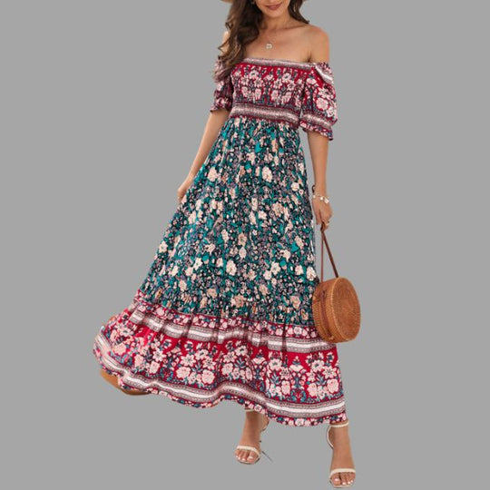 maxi jurk met bloemenpatroon en off-the-shoulder snit