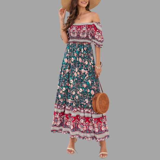 maxi jurk met bloemenpatroon en off-the-shoulder snit