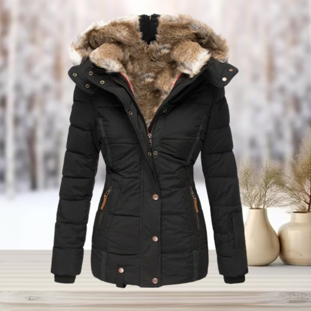 Elegante Winter-Pelzjacke mit Kapuze