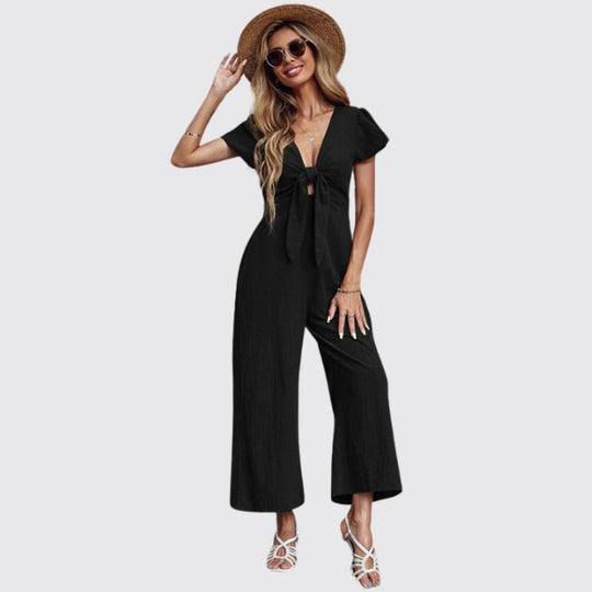 jumpsuit met stropdas aan de voorkant