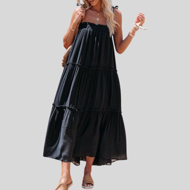 Heidi-Mode | Gestufte Maxi-Kleid mit Verstellbaren Bindebändern