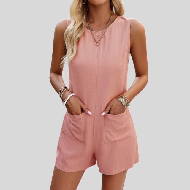 Ärmellose einfarbige Jumpsuit-Shorts mit Taschen