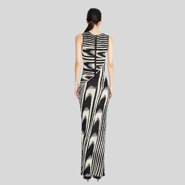 fluwelen maxi-jurk met asymmetrische halslijn