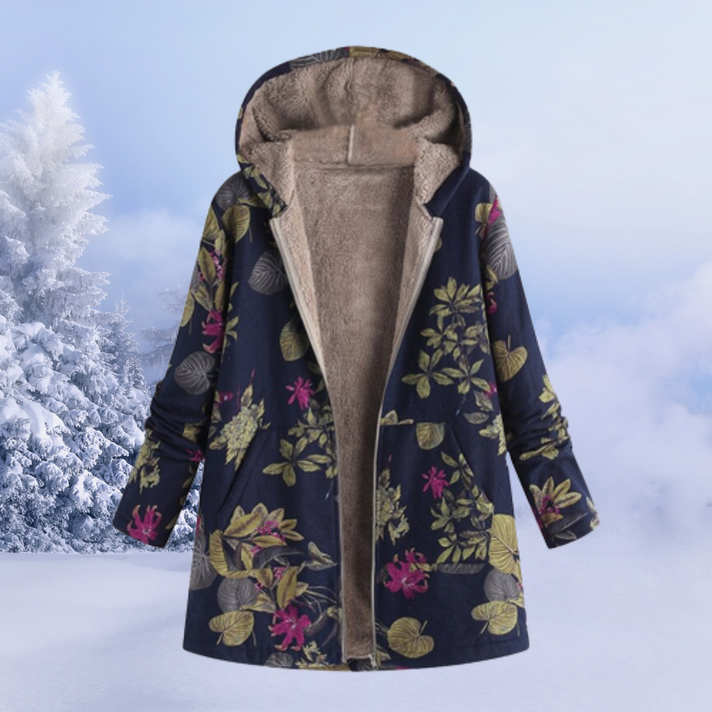 Heidi-Mode | Bequemer Damen Wintermantel mit Blumendruck
