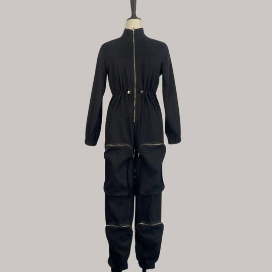 Cargo-Jumpsuit mit Reißverschluss und Taillenraffung