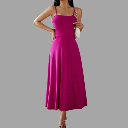 beiges midi-schwingkleid