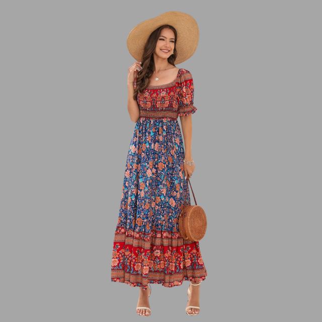 maxi jurk met bloemenpatroon en off-the-shoulder snit