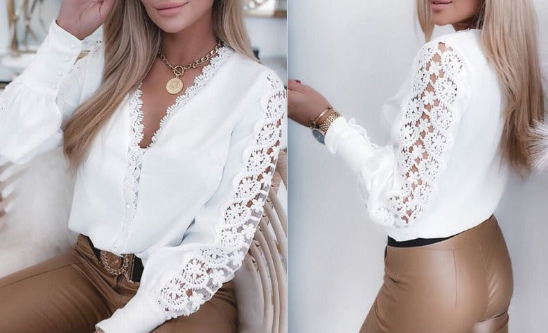 Heidi-Mode | Elegante Top Mit Spitzenärmel Und V-Ausschnitt