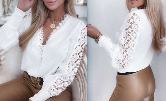 Heidi-Mode | Elegante Top Mit Spitzenärmel Und V-Ausschnitt