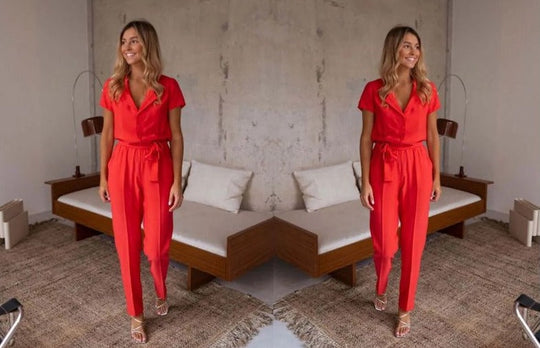 Heidi-Mode | Eleganter Casual Jumpsuit Mit V-Ausschnitt Und Gürtel