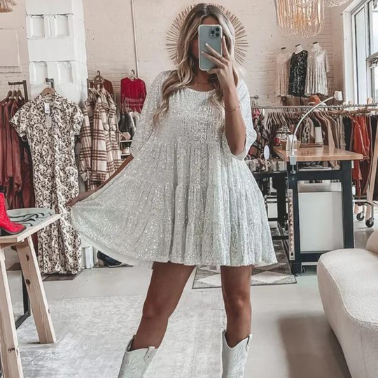 Heidi-Mode | Elegante Pailletten Glitzer Mini Kleid