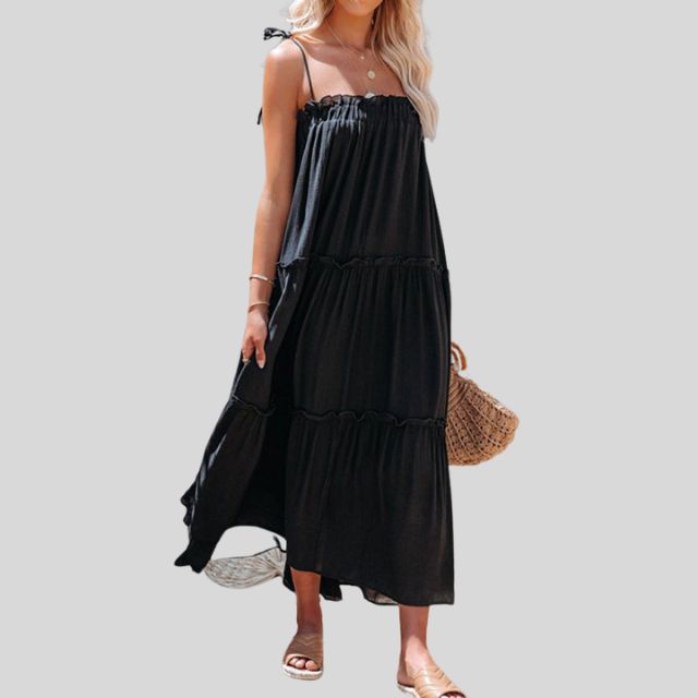 Heidi-Mode | Gestufte Maxi-Kleid mit Verstellbaren Bindebändern