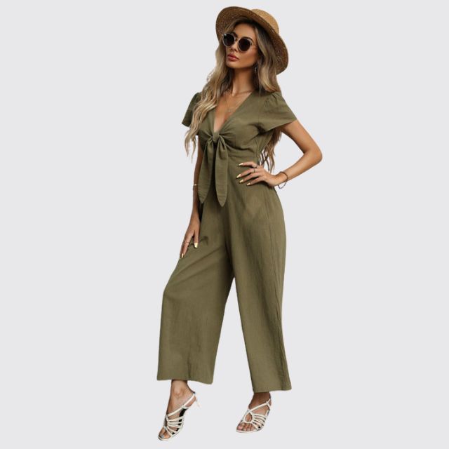 jumpsuit met stropdas aan de voorkant