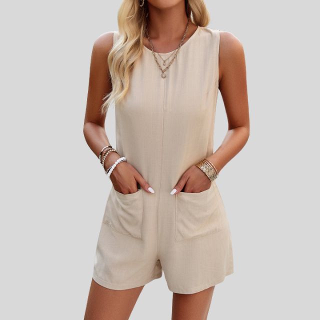 Ärmellose einfarbige Jumpsuit-Shorts mit Taschen