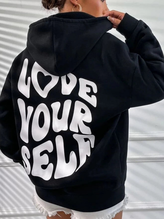 Heidi-Mode | Oversize Hoodie Mit Love Yourself Back Print Für Damen