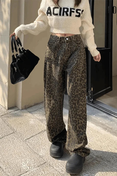 Heidi-Mode Vintage Leopardenjeans für Frauen