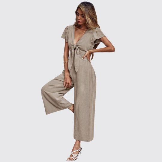 jumpsuit met stropdas aan de voorkant