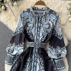 A-Linienkleid mit Gürtel und Blumenmuster